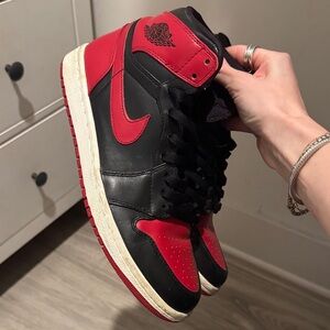 Nike Jordan 1 Retro Men's Black and Red High-Top Sneakers